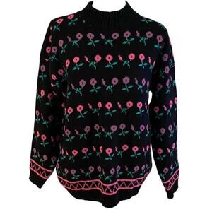 Vintage Size L Allover Floral Print Mock Neck Sweater Jumper